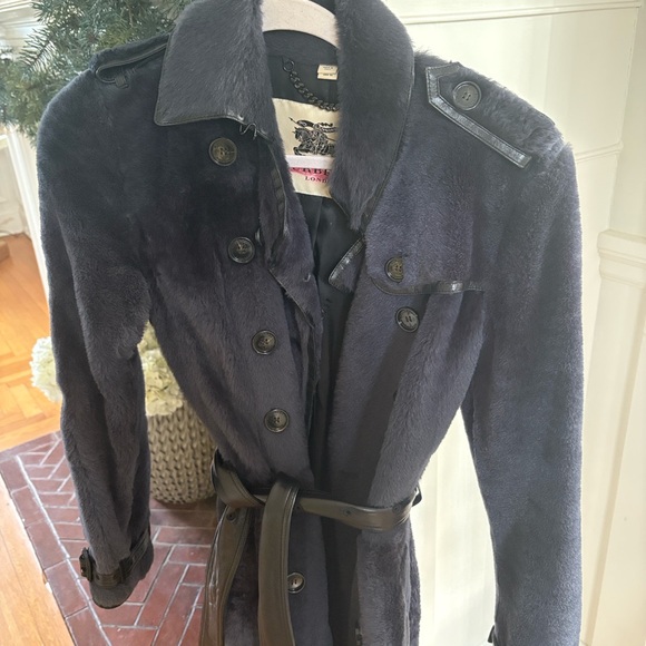 Burberry Navy Fur and Leather Trimmed Coat - Picture 6 of 9